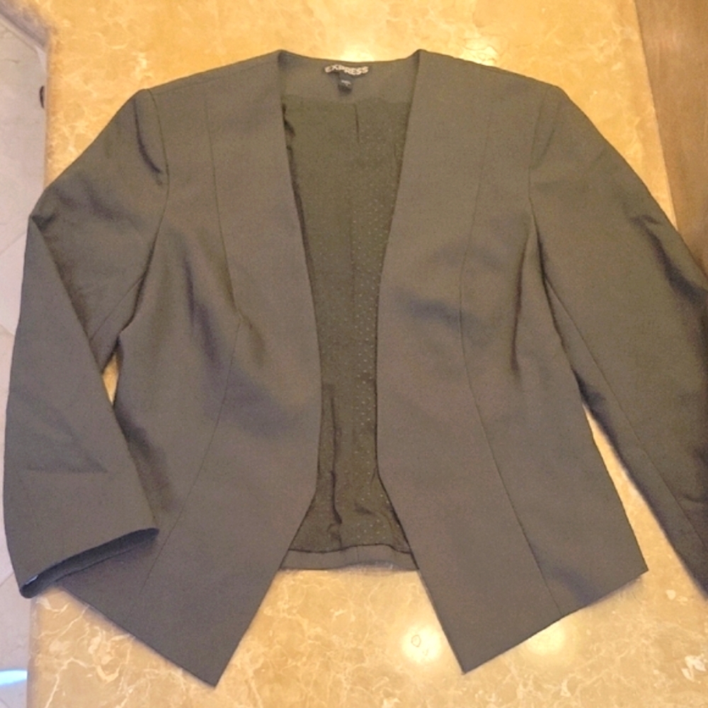 Express Olive Green Blazer Modern Minimalist Suit Jacket,  Sz 4